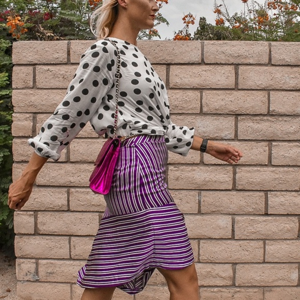 Banana Republic Purple Stripe Asymmetrical Midi Skirt